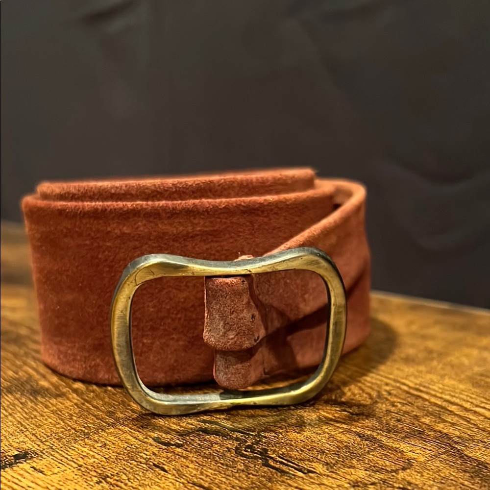 Genuine Suede, Copper Brown Belt with Gold Buckle Size L